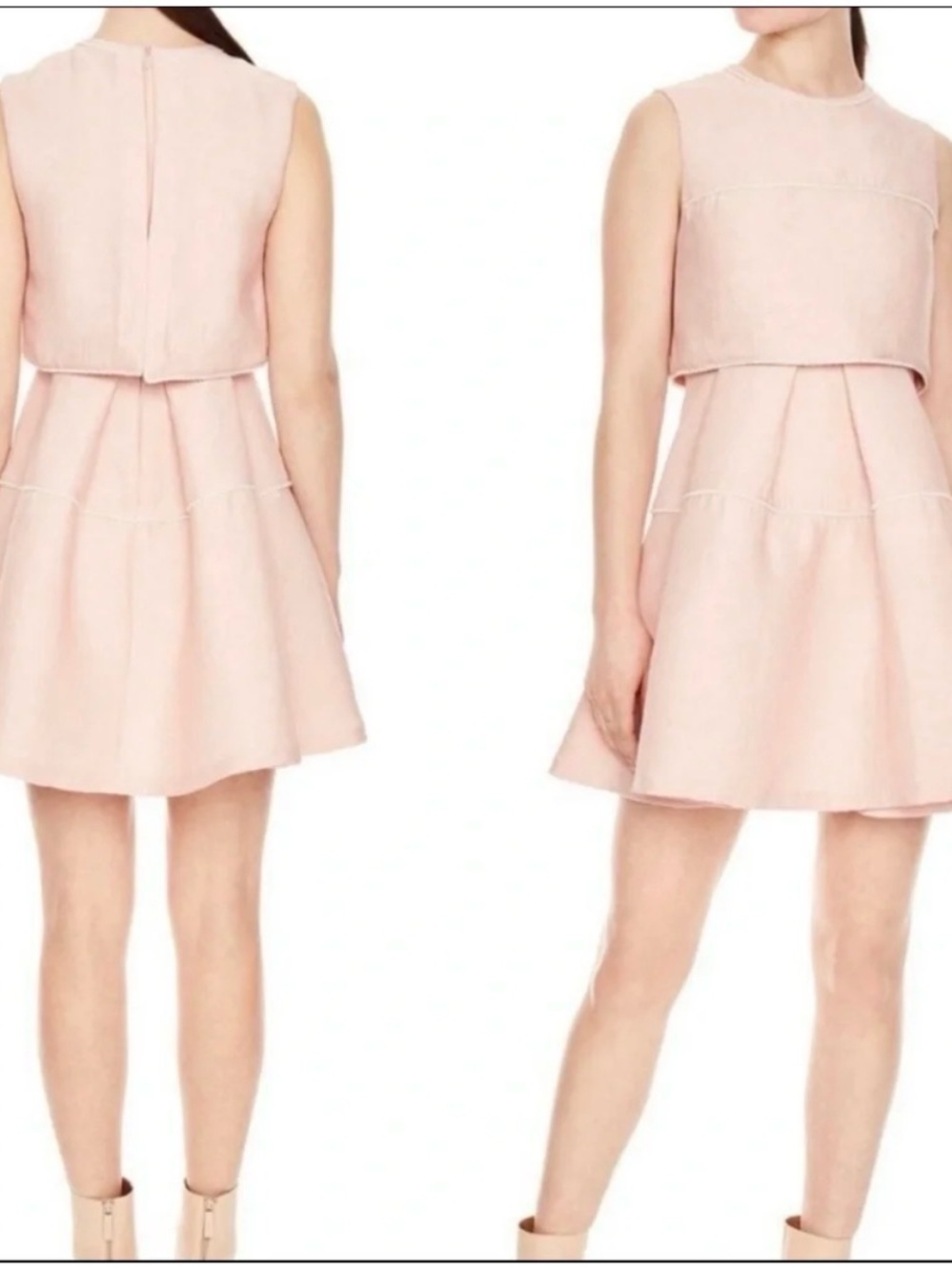 Sandro Sleeveless Pink Layered Dress with pearl embellishments. - Picture 2 of 8
